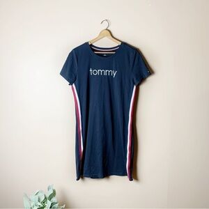 [Tommy Hilfiger] Navy Blue Red & White Striped Detail Short Sleeve Casual Dress
